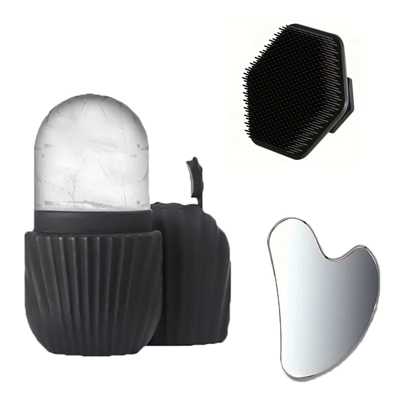 1/3-piece facial cleansing tool set, stainless steel heart-shaped scraping tool, ice roller, silicone facial brush 1/3-piece facial cleansing tool set, stainless steel heart-shaped scraping tool, ice roller, silicone facial brush