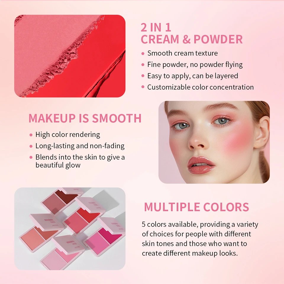 Lakerain 2in1 Cream & Powder Blush Palette Natural Long-lasting High Pigment Blush Makeup Pan Clear Vitality Girl Blush Palette Lakerain 2in1 Cream & Powder Blush Palette Natural Long-lasting High Pigment Blush Makeup Pan Clear Vitality Girl Blush Palette