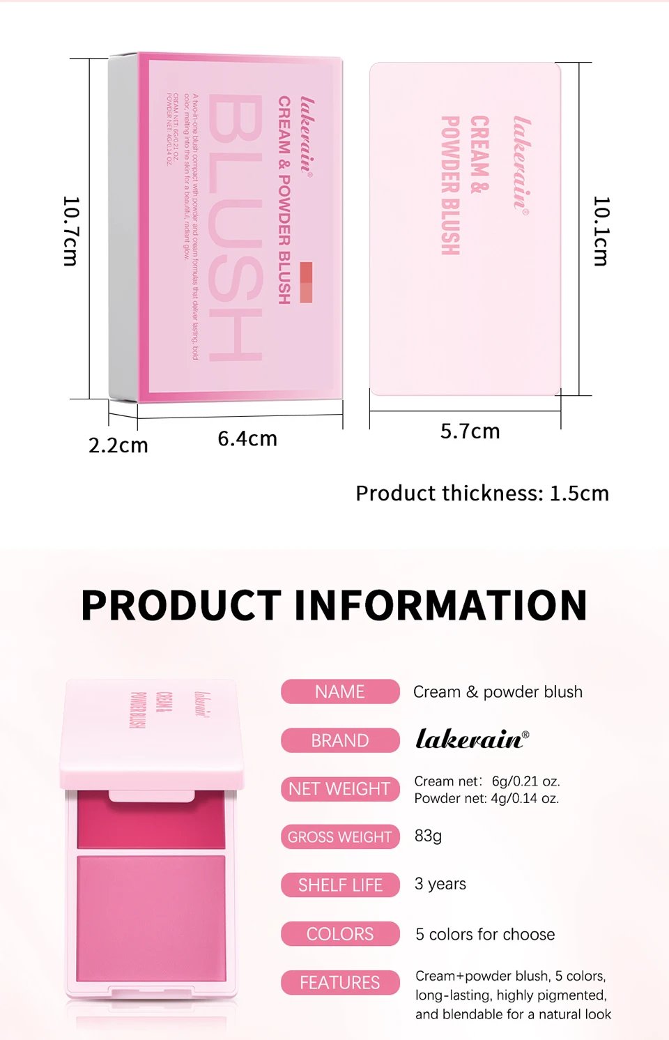 Lakerain 2in1 Cream & Powder Blush Palette Natural Long-lasting High Pigment Blush Makeup Pan Clear Vitality Girl Blush Palette Lakerain 2in1 Cream & Powder Blush Palette Natural Long-lasting High Pigment Blush Makeup Pan Clear Vitality Girl Blush Palette
