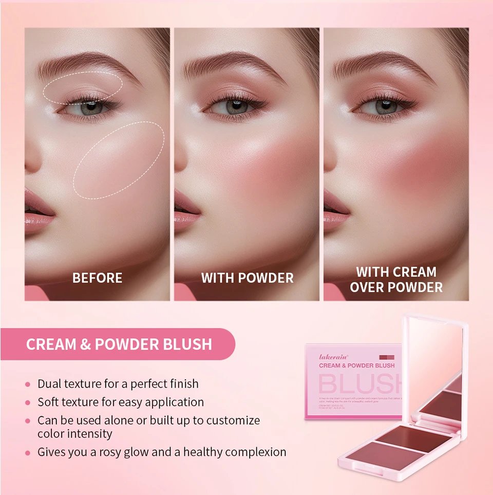 Lakerain 2in1 Cream & Powder Blush Palette Natural Long-lasting High Pigment Blush Makeup Pan Clear Vitality Girl Blush Palette Lakerain 2in1 Cream & Powder Blush Palette Natural Long-lasting High Pigment Blush Makeup Pan Clear Vitality Girl Blush Palette