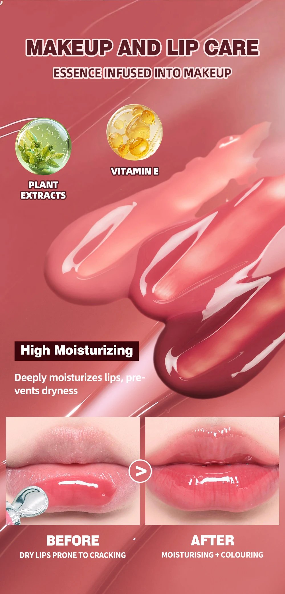 Mirror Lip Gloss, Lightweight Texture, Waterproof and Moisturizing, Long-Lasting Luster, Natural Makeup Effect