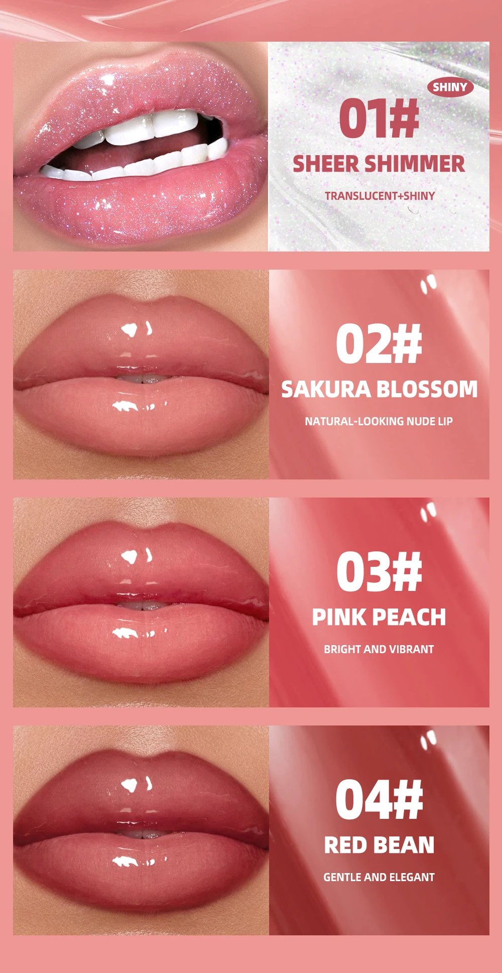 Mirror Lip Gloss, Lightweight Texture, Waterproof and Moisturizing, Long-Lasting Luster, Natural Makeup Effect