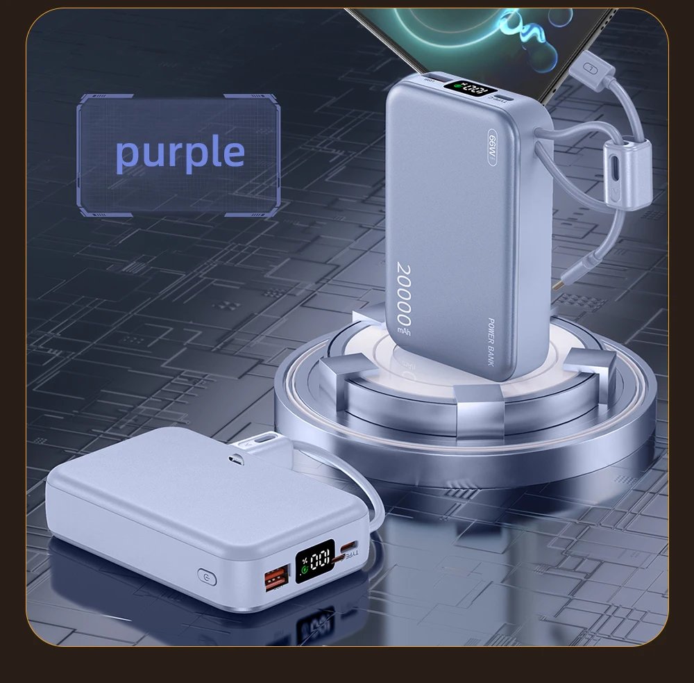 20000mAh 66W Fast Charge Power Bank CCC Chinese Certification with Cable for Xiaomi Huawei Samsung IPhone