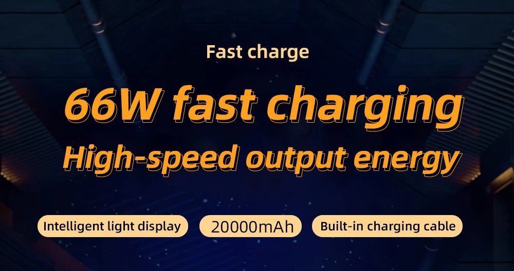20000mAh 66W Fast Charge Power Bank CCC Chinese Certification with Cable for Xiaomi Huawei Samsung IPhone