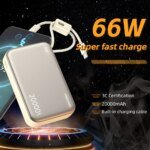 20000mAh Fast Charging Power Bank with Built-In Cable for iPhone & Samsung - Image 2