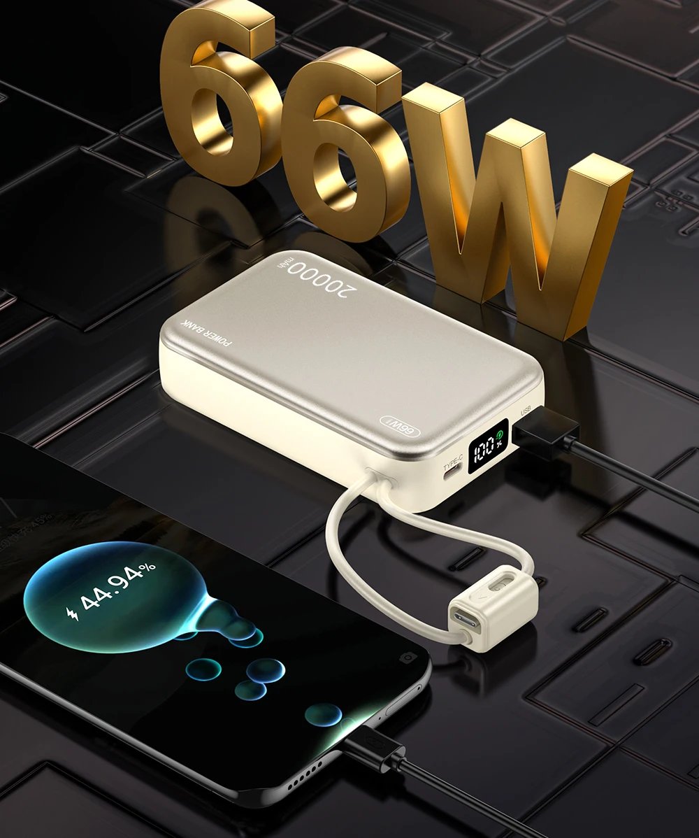 20000mAh 66W Fast Charge Power Bank CCC Chinese Certification with Cable for Xiaomi Huawei Samsung IPhone