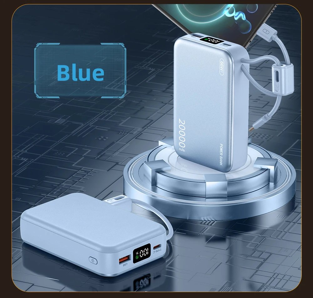 20000mAh 66W Fast Charge Power Bank CCC Chinese Certification with Cable for Xiaomi Huawei Samsung IPhone