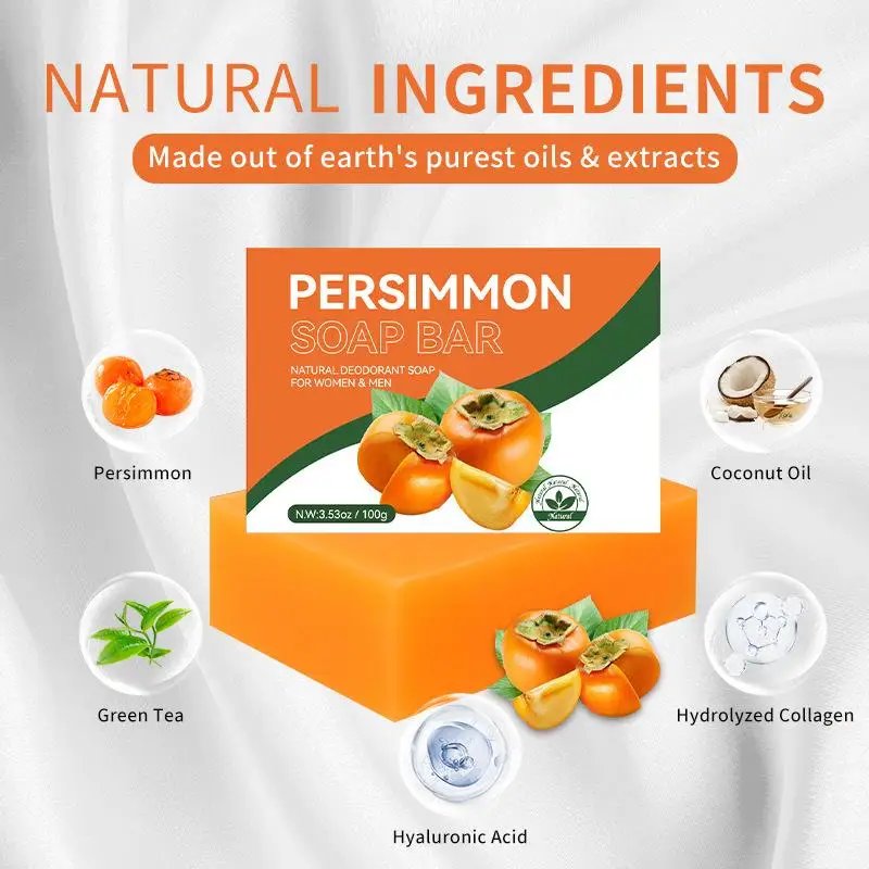 100/200G Persimmon Soap Bar for Body Odor Removal, Handmade Persimmon Green Tea Soap for Face and Body Wash Gentle Deodorant Bar 100/200G Persimmon Soap Bar for Body Odor Removal, Handmade Persimmon Green Tea Soap for Face and Body Wash Gentle Deodorant Bar