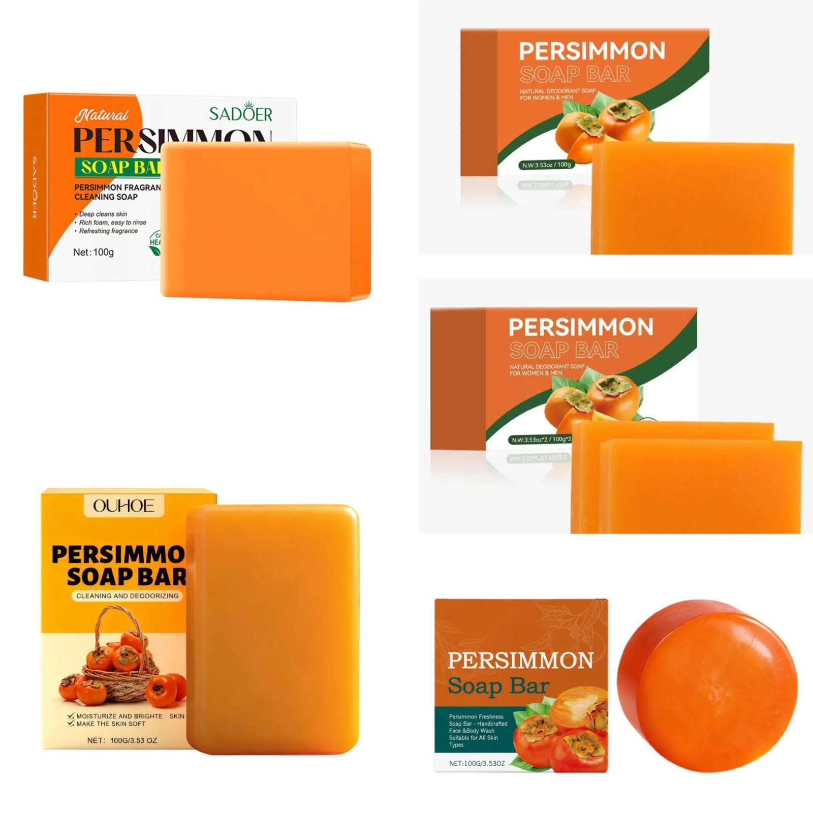 22523-pabqce.jpg 100/200G Persimmon Soap Bar for Body Odor Removal, Handmade Persimmon Green Tea Soap for Face and Body Wash Gentle Deodorant Bar - Image 1