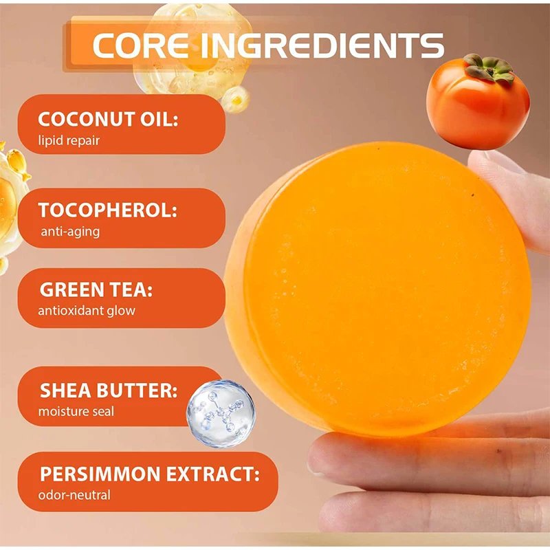 Japanese Persimmon Soap Bar,Body Purifying Deodorizing Natural Mild Soap Bar with Green Tea Extracts,Gentle on All Skin Types Japanese Persimmon Soap Bar,Body Purifying Deodorizing Natural Mild Soap Bar with Green Tea Extracts,Gentle on All Skin Types