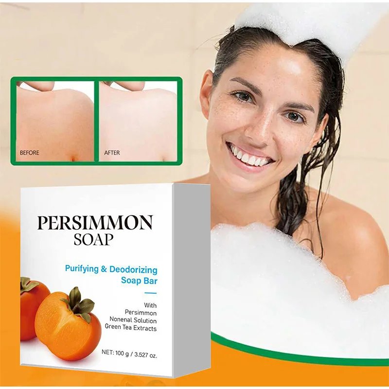 Japanese Persimmon Soap Bar,Body Purifying Deodorizing Natural Mild Soap Bar with Green Tea Extracts,Gentle on All Skin Types Japanese Persimmon Soap Bar,Body Purifying Deodorizing Natural Mild Soap Bar with Green Tea Extracts,Gentle on All Skin Types
