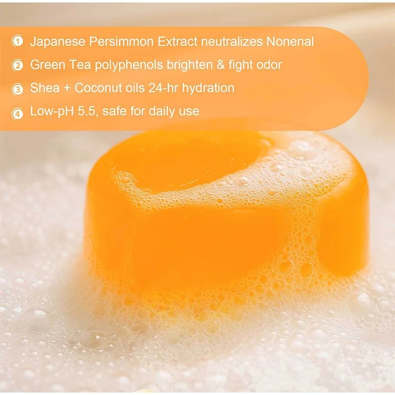 Japanese Persimmon Soap Bar,Body Purifying Deodorizing Natural Mild Soap Bar with Green Tea Extracts,Gentle on All Skin Types Japanese Persimmon Soap Bar,Body Purifying Deodorizing Natural Mild Soap Bar with Green Tea Extracts,Gentle on All Skin Types
