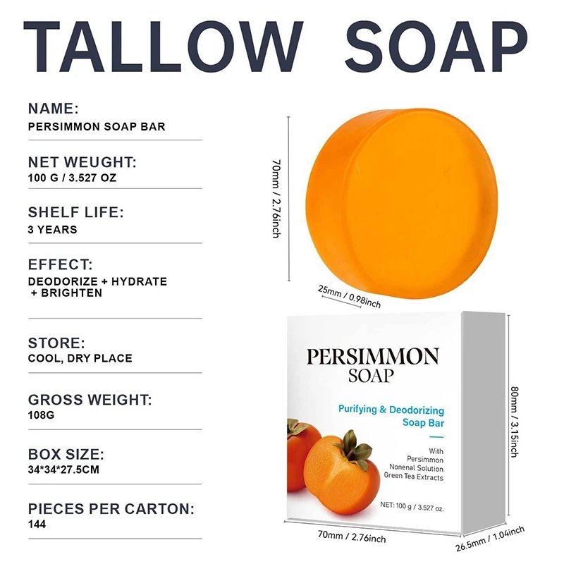 Japanese Persimmon Soap Bar,Body Purifying Deodorizing Natural Mild Soap Bar with Green Tea Extracts,Gentle on All Skin Types Japanese Persimmon Soap Bar,Body Purifying Deodorizing Natural Mild Soap Bar with Green Tea Extracts,Gentle on All Skin Types