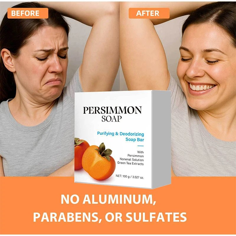 Japanese Persimmon Soap Bar,Body Purifying Deodorizing Natural Mild Soap Bar with Green Tea Extracts,Gentle on All Skin Types Japanese Persimmon Soap Bar,Body Purifying Deodorizing Natural Mild Soap Bar with Green Tea Extracts,Gentle on All Skin Types