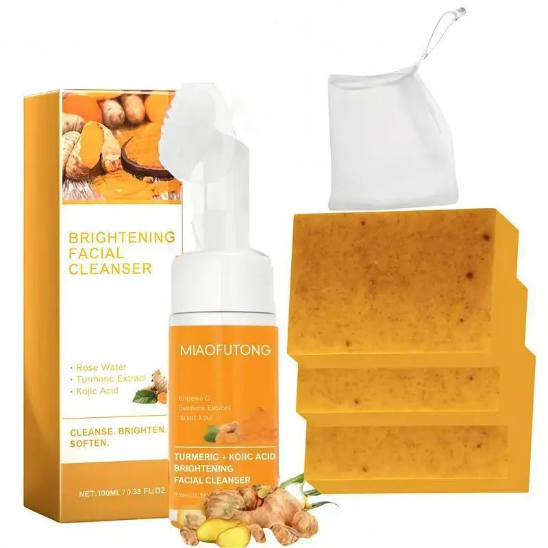 22625-ewqzuq.jpg Turmeric Cleanser & Soap Sets Deeply Cleansing Kojic Acid Blackhead Remover Skin Cleansing Oil Control Fade Acne Marks Brighten - Image 1
