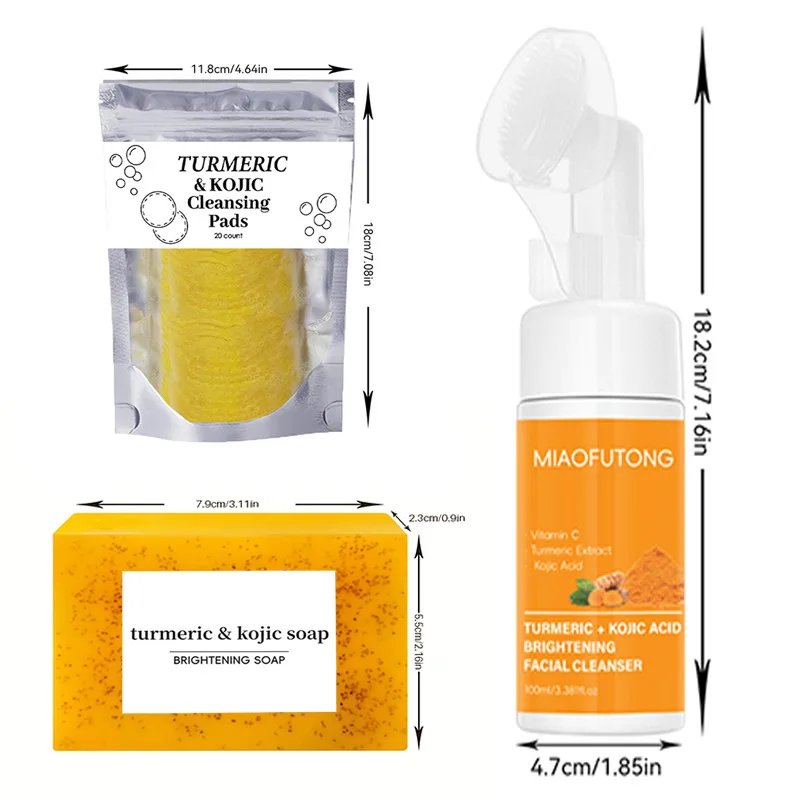 Turmeric Cleanser & Soap Sets Deeply Cleansing Kojic Acid Blackhead Remover Skin Cleansing Oil Control Fade Acne Marks Brighten Turmeric Cleanser & Soap Sets Deeply Cleansing Kojic Acid Blackhead Remover Skin Cleansing Oil Control Fade Acne Marks Brighten