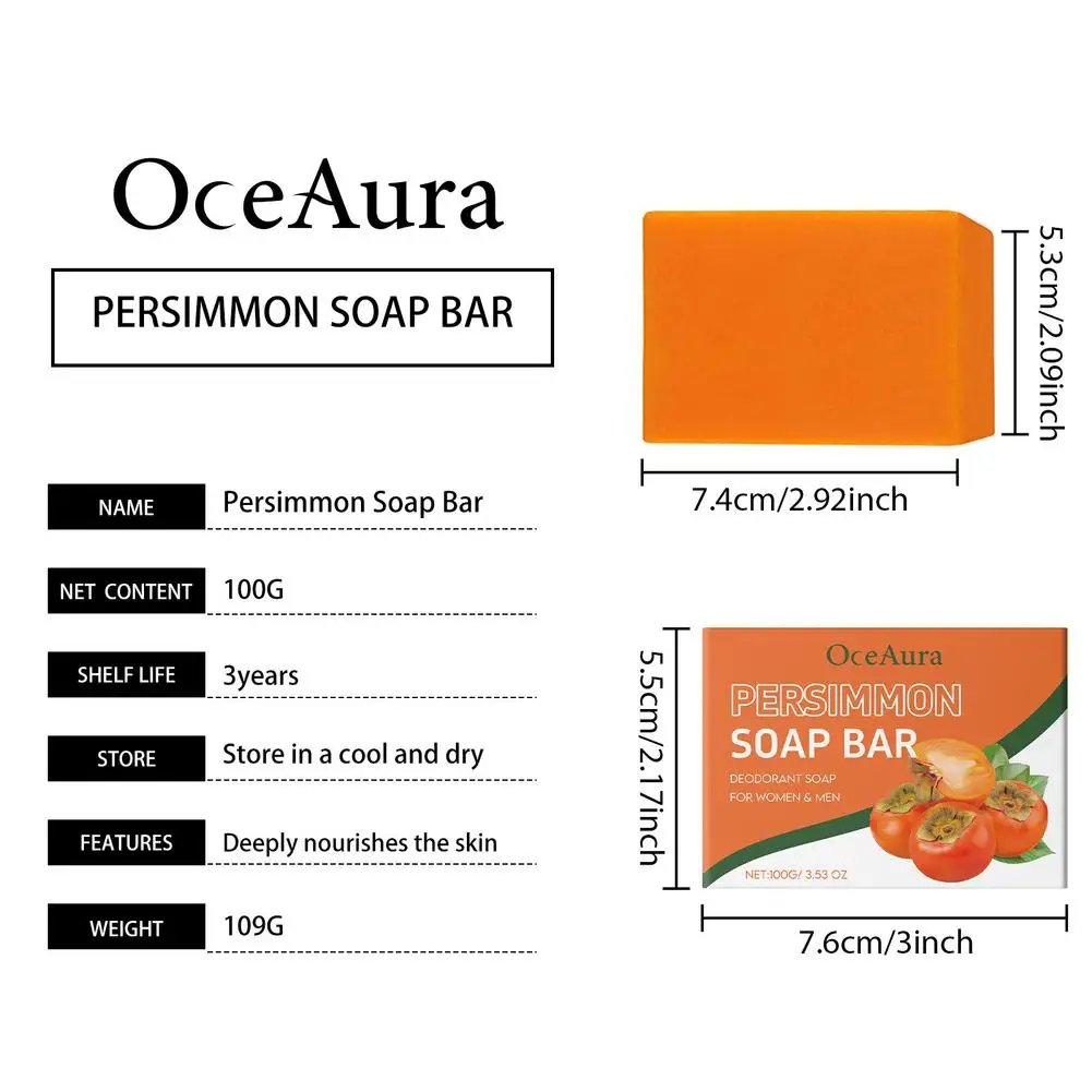 100g Natural Persimmon Body Soap for Odor Control and Daily Cleansing Persimmon Deodorant Soap Bar for Men & Women Skin Care