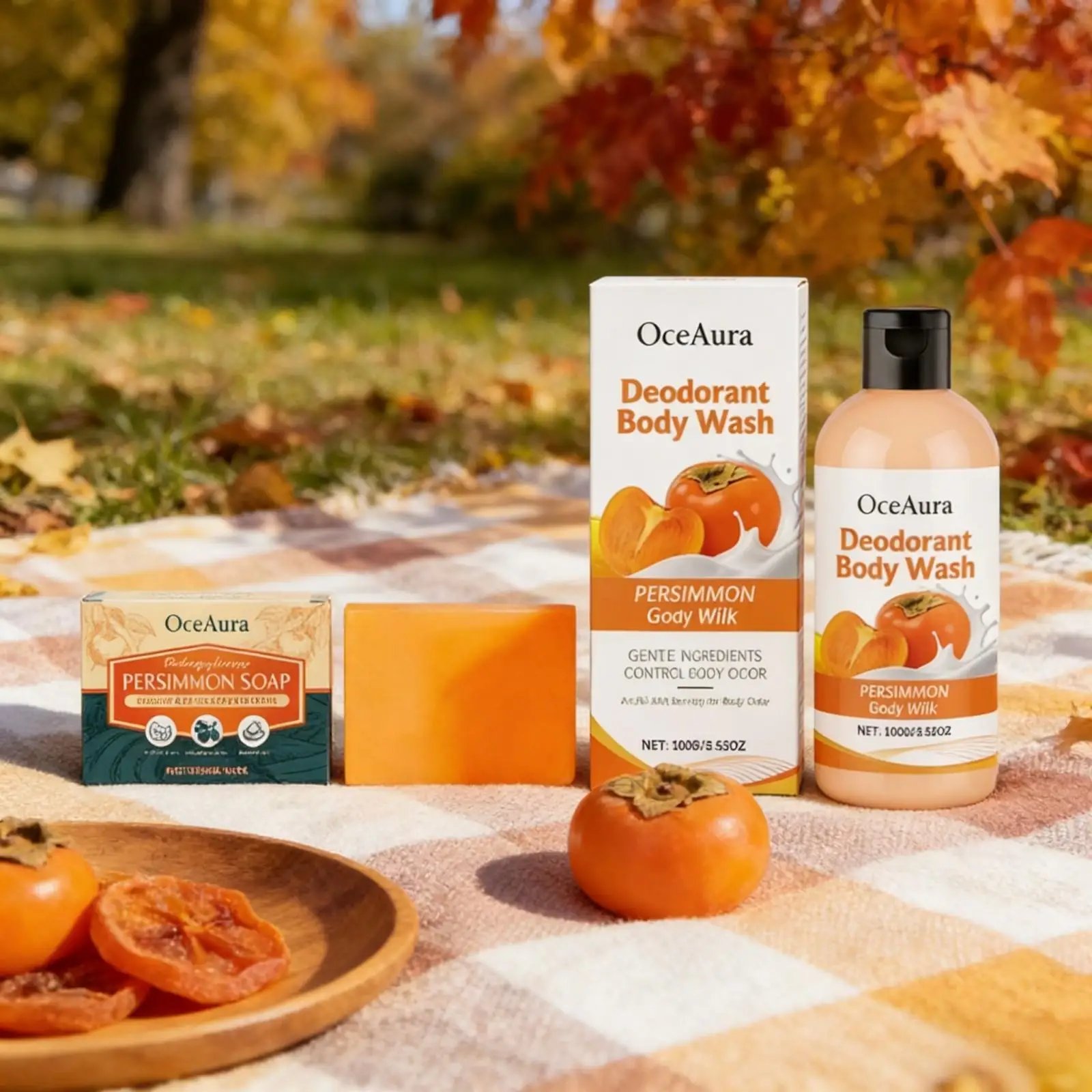 22726-jl8xzu.jpg OceAura Persimmon Soap Bar for Body Odor Control Deodorant Professional Skin Cleaning Goat Milk Body Wash Persimmon Shower Gel - Image 1