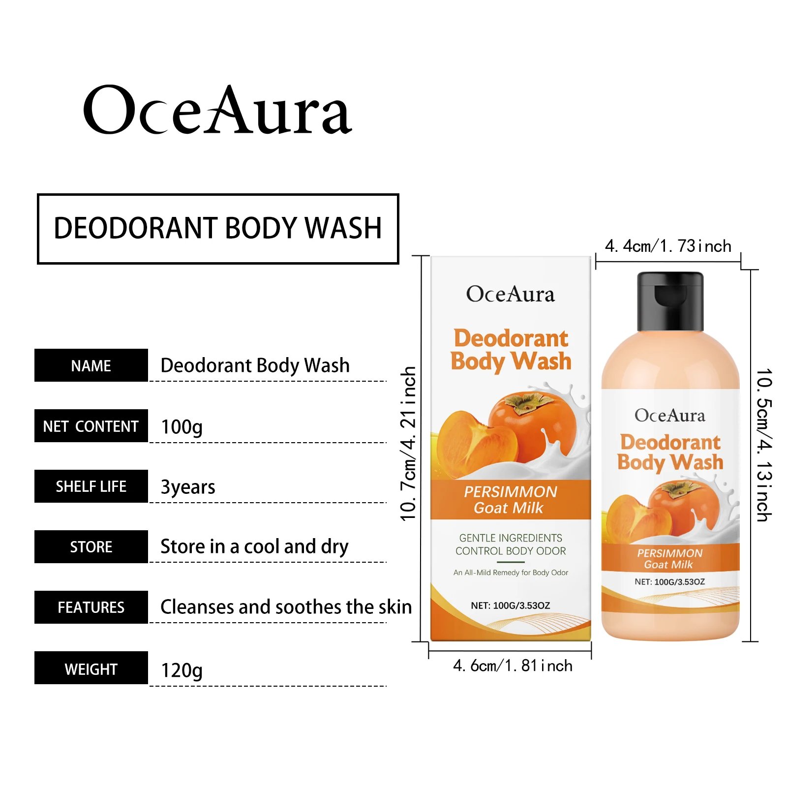 OceAura Persimmon Soap Bar for Body Odor Control Deodorant Professional Skin Cleaning Goat Milk Body Wash Persimmon Shower Gel OceAura Persimmon Soap Bar for Body Odor Control Deodorant Professional Skin Cleaning Goat Milk Body Wash Persimmon Shower Gel