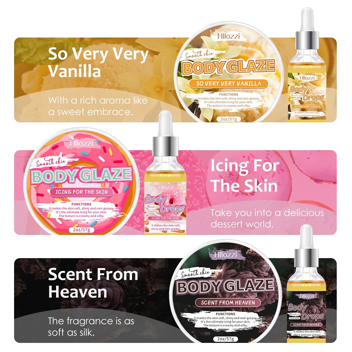 Body Glaze & Body Oil Combination Various flavors Non-greasy Hydrating and moisturizing Body Lotion Massag Body Glaze & Body Oil Combination Various flavors Non-greasy Hydrating and moisturizing Body Lotion Massag
