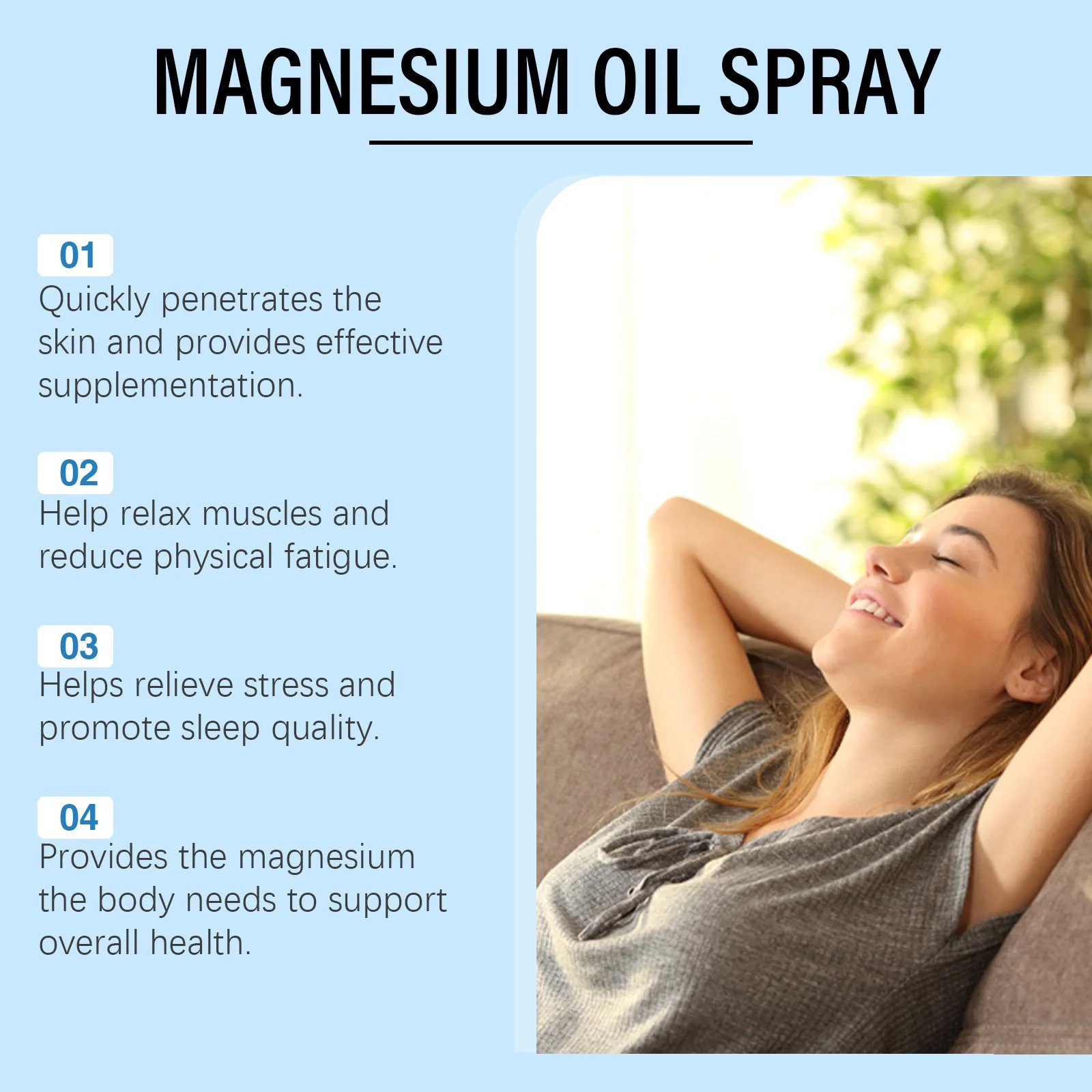 60ml Pure Magnesium Oil Spray Relieve Muscle Soreness Pain Mind Soothing Better Sleep Quality Deep Relaxation Body Health Care 60ml Pure Magnesium Oil Spray Relieve Muscle Soreness Pain Mind Soothing Better Sleep Quality Deep Relaxation Body Health Care