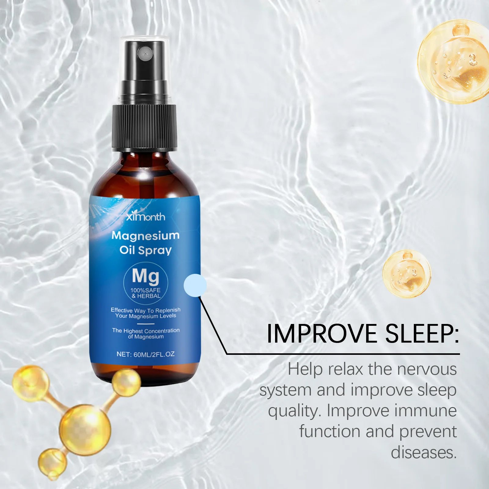 60ml Pure Magnesium Oil Spray Relieve Muscle Soreness Pain Mind Soothing Better Sleep Quality Deep Relaxation Body Health Care 60ml Pure Magnesium Oil Spray Relieve Muscle Soreness Pain Mind Soothing Better Sleep Quality Deep Relaxation Body Health Care