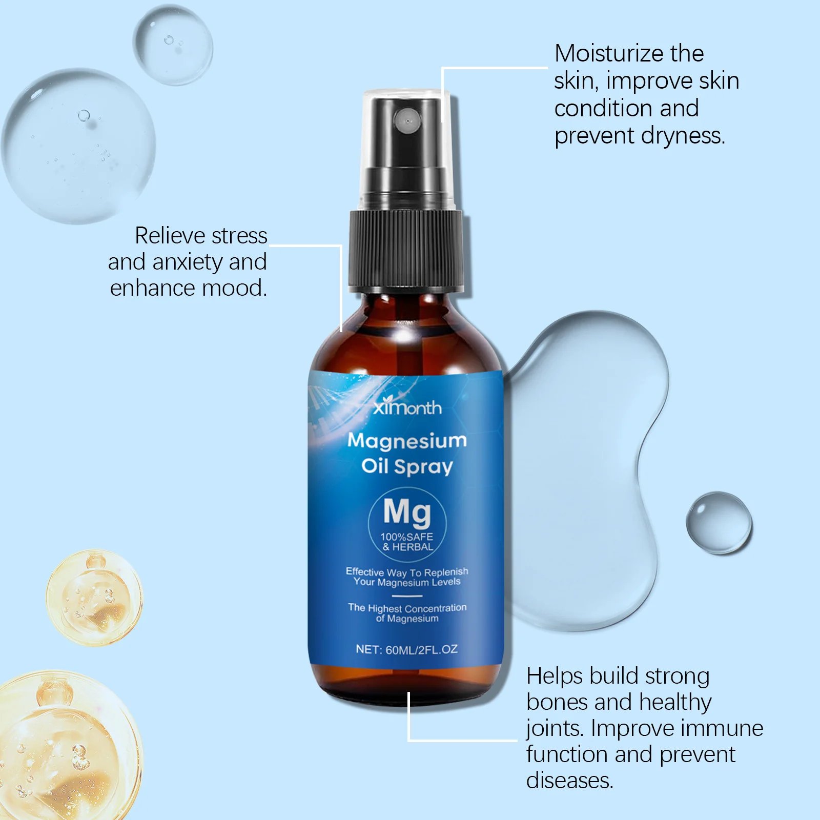 60ml Pure Magnesium Oil Spray Relieve Muscle Soreness Pain Mind Soothing Better Sleep Quality Deep Relaxation Body Health Care 60ml Pure Magnesium Oil Spray Relieve Muscle Soreness Pain Mind Soothing Better Sleep Quality Deep Relaxation Body Health Care