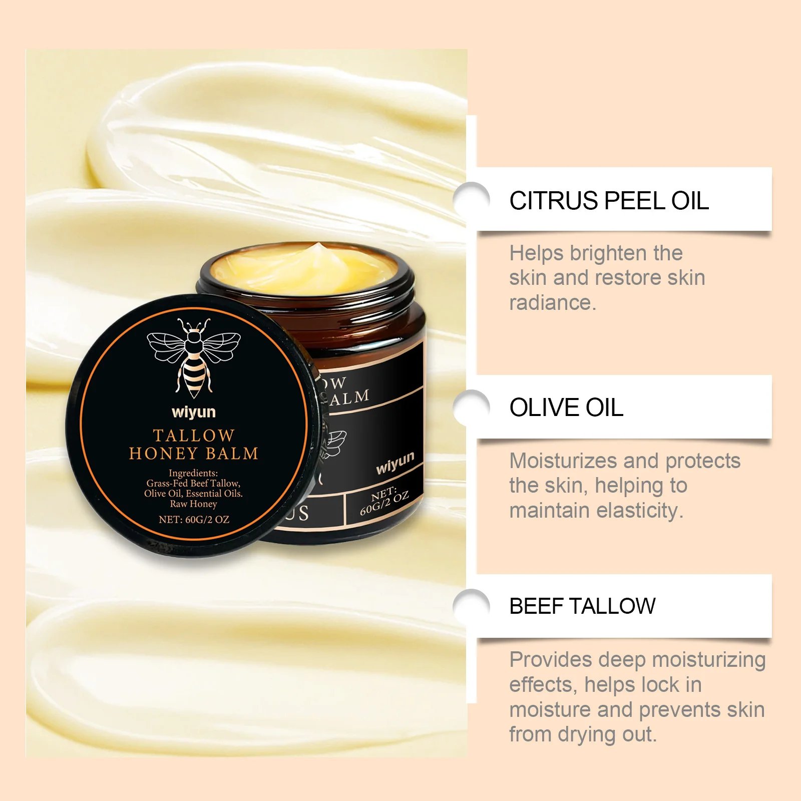Tallow Honey Balm Glowing Hydrating Skin Enhacne Elasticity Improve Dullness Fade Fine Lines Firming Face Body Moisturize Cream Tallow Honey Balm Glowing Hydrating Skin Enhacne Elasticity Improve Dullness Fade Fine Lines Firming Face Body Moisturize Cream