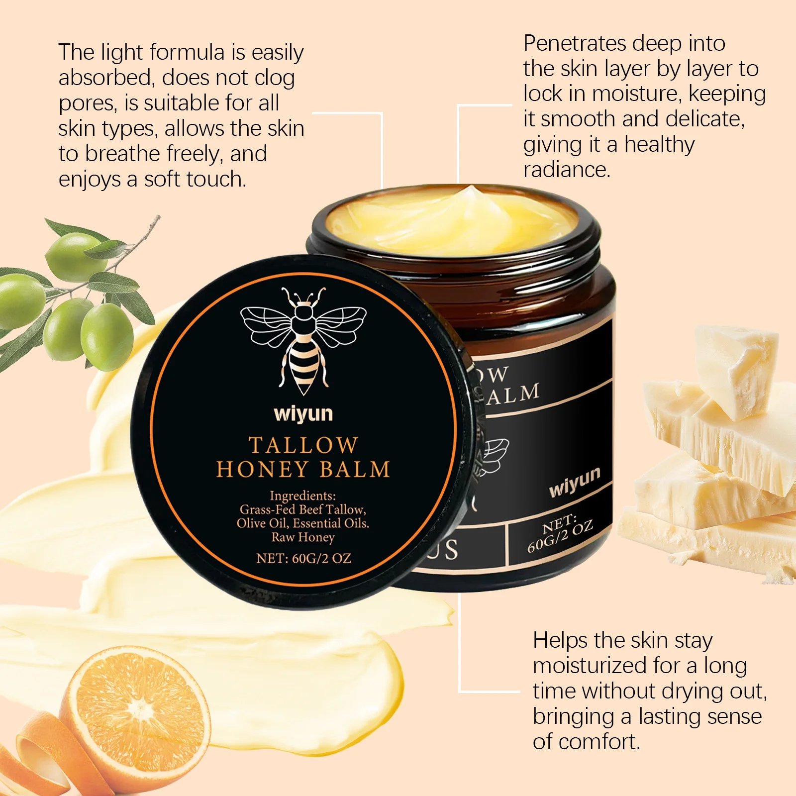 Tallow Honey Balm Glowing Hydrating Skin Enhacne Elasticity Improve Dullness Fade Fine Lines Firming Face Body Moisturize Cream Tallow Honey Balm Glowing Hydrating Skin Enhacne Elasticity Improve Dullness Fade Fine Lines Firming Face Body Moisturize Cream