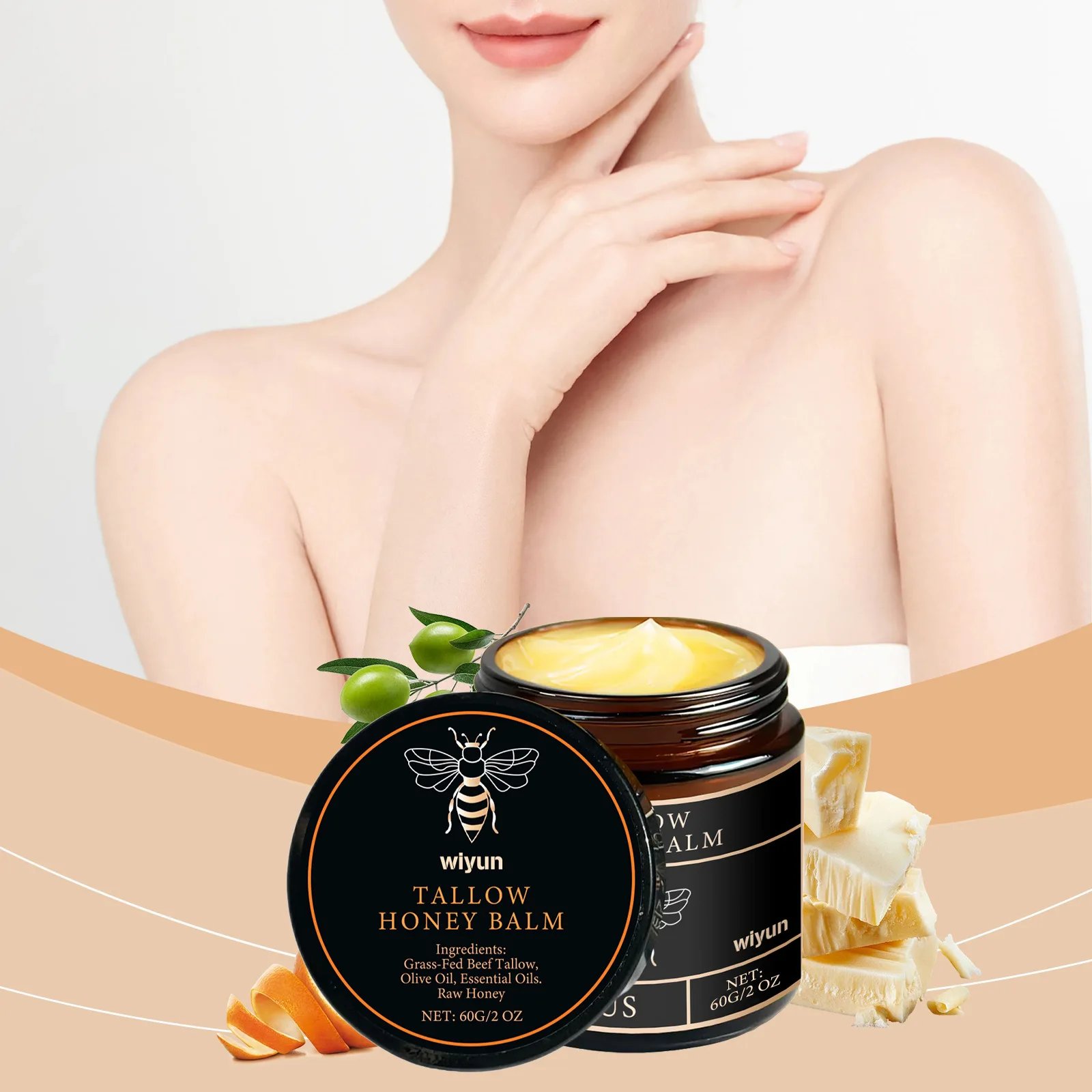 23112-isqlm1.jpg Organic Grass Fed Beef Tallow Balm Raw Honey Moisturizing Soft Improve Elasticity Long-Lasting Smooth Hydrating Cream Skin Care - Image 1