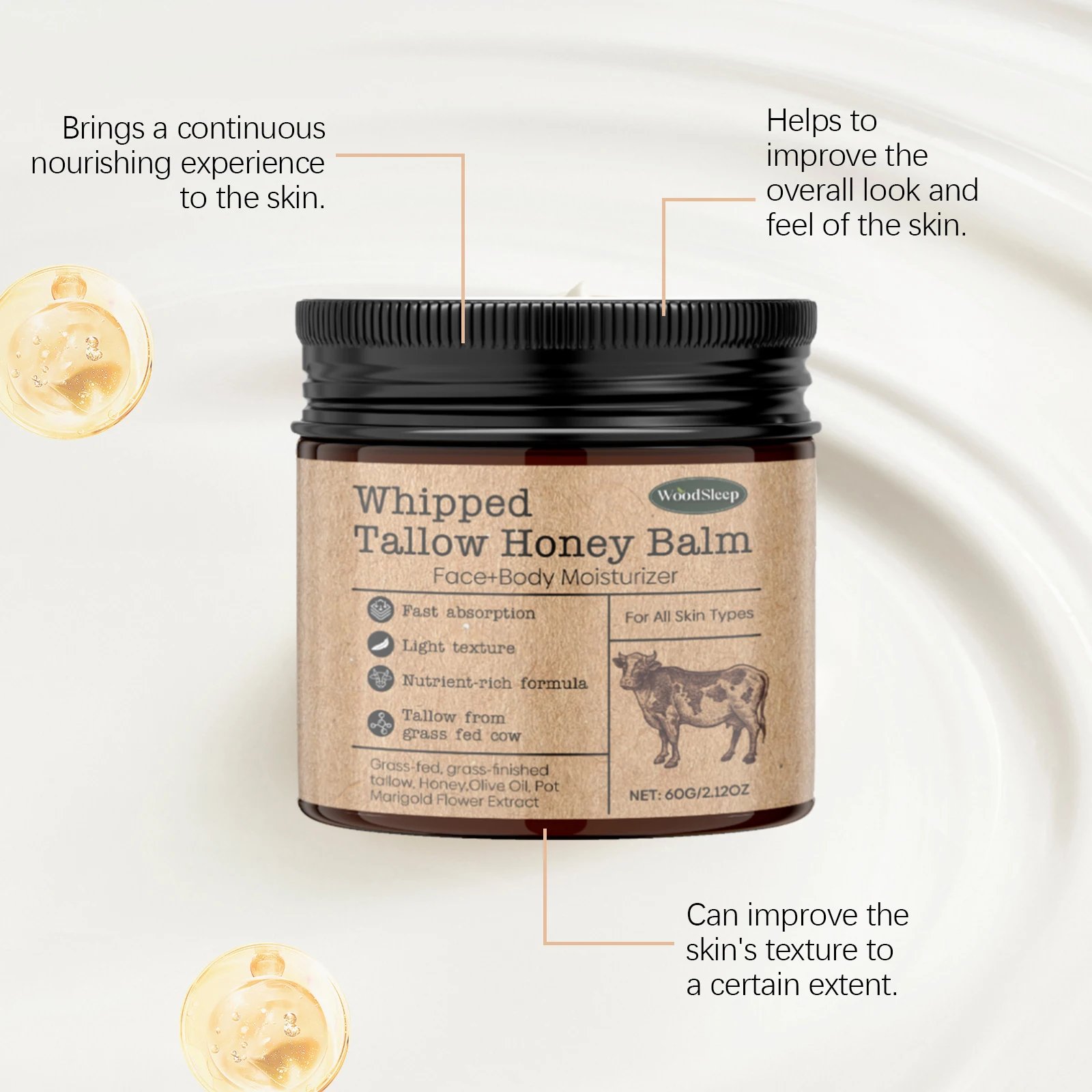 Whipped Beef Tallow Honey Balm Deeply Moisturizer Brightening Fast Absorption Grass Fed Grass Finished Face Cream Body Lotion Whipped Beef Tallow Honey Balm Deeply Moisturizer Brightening Fast Absorption Grass Fed Grass Finished Face Cream Body Lotion
