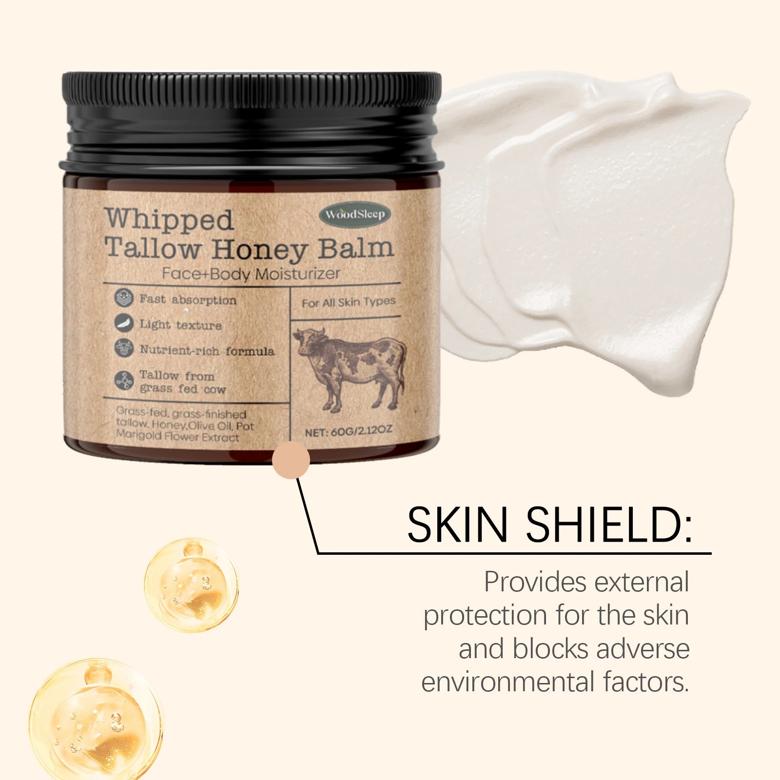 Whipped Beef Tallow Honey Balm Deeply Moisturizer Brightening Fast Absorption Grass Fed Grass Finished Face Cream Body Lotion Whipped Beef Tallow Honey Balm Deeply Moisturizer Brightening Fast Absorption Grass Fed Grass Finished Face Cream Body Lotion