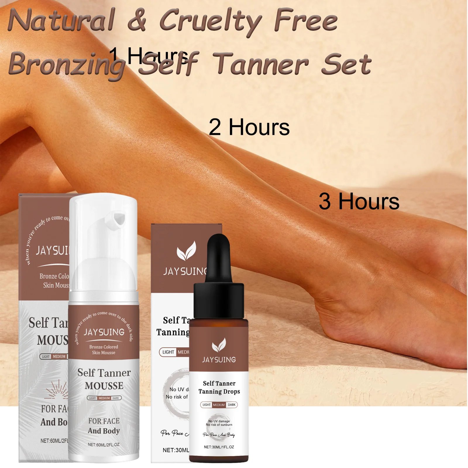 23313-ditqrn.jpg 1~3h Self Tan Express Mousse Fast Acting Fake Tan Develops for Dark Fake Tan Face Body Fast-Absorbing Moisturizing Tan Boosting - Image 1