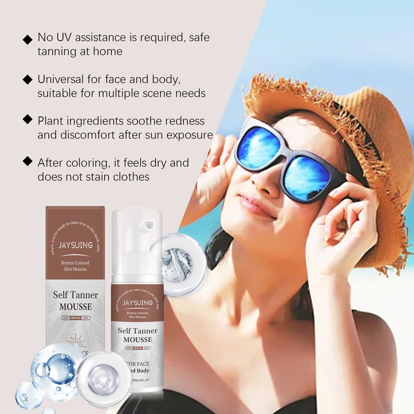 1~3h Self Tan Express Mousse Fast Acting Fake Tan Develops for Dark Fake Tan Face Body Fast-Absorbing Moisturizing Tan Boosting 1~3h Self Tan Express Mousse Fast Acting Fake Tan Develops for Dark Fake Tan Face Body Fast-Absorbing Moisturizing Tan Boosting