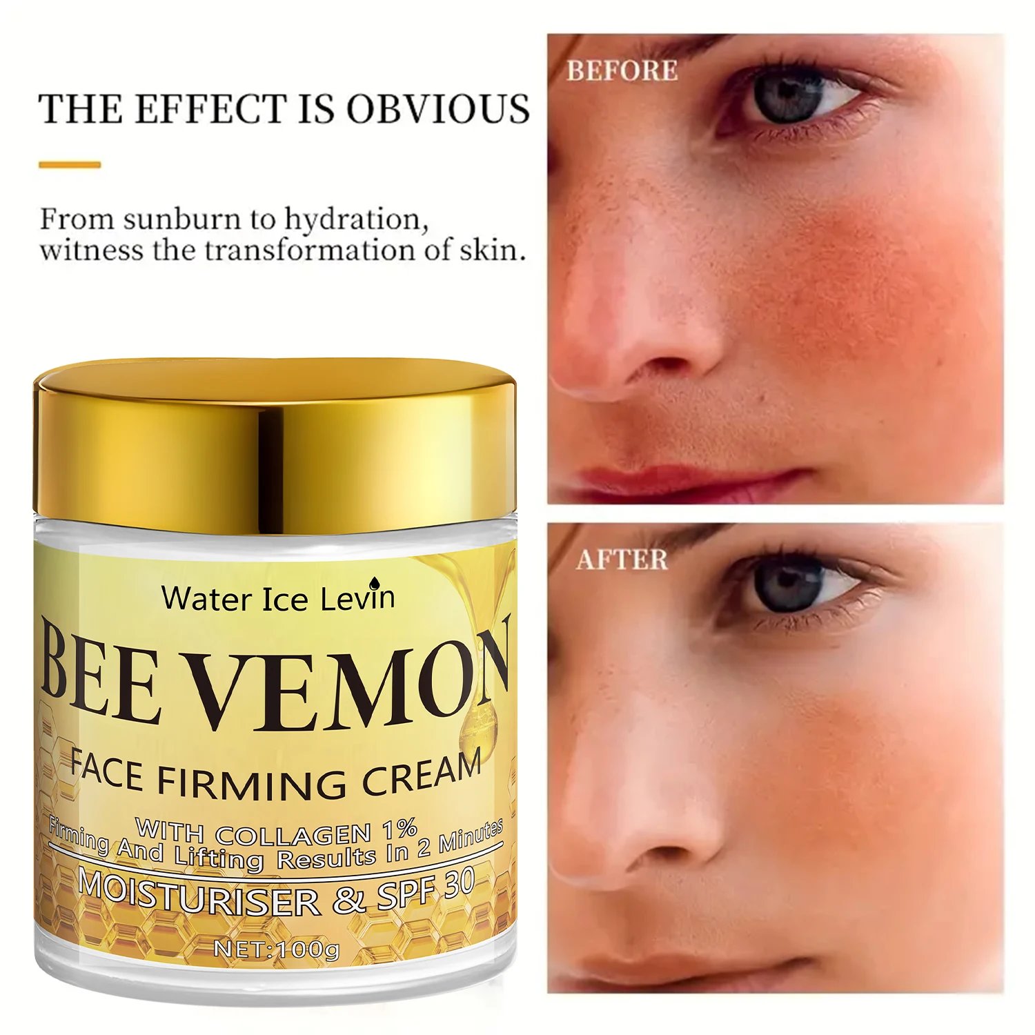 Bee Venom Face Firming Cream. Visible Transformation. With 1% Collagen. Moisturizer & SPF30. Firms Lifts Skin. 100g. Bee Venom Face Firming Cream. Visible Transformation. With 1% Collagen. Moisturizer & SPF30. Firms Lifts Skin. 100g.