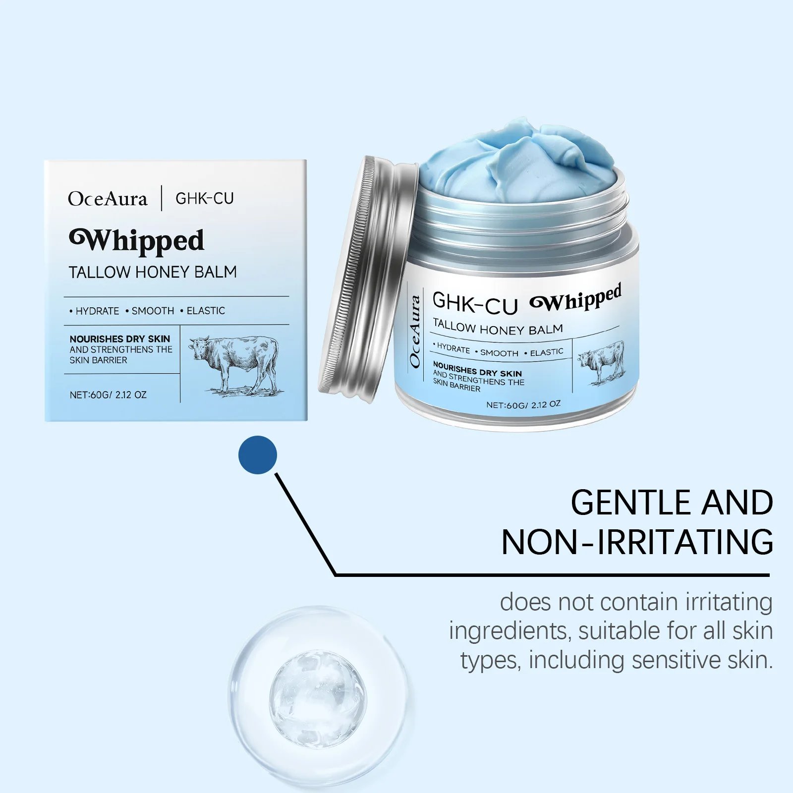 OceAura Whipped Tallow Honey Balm Ghk-Cu Firm Skin Elasticity Enhancement Strengthening Skin Barrier Repair Care Moisturizer 60g OceAura Whipped Tallow Honey Balm Ghk-Cu Firm Skin Elasticity Enhancement Strengthening Skin Barrier Repair Care Moisturizer 60g