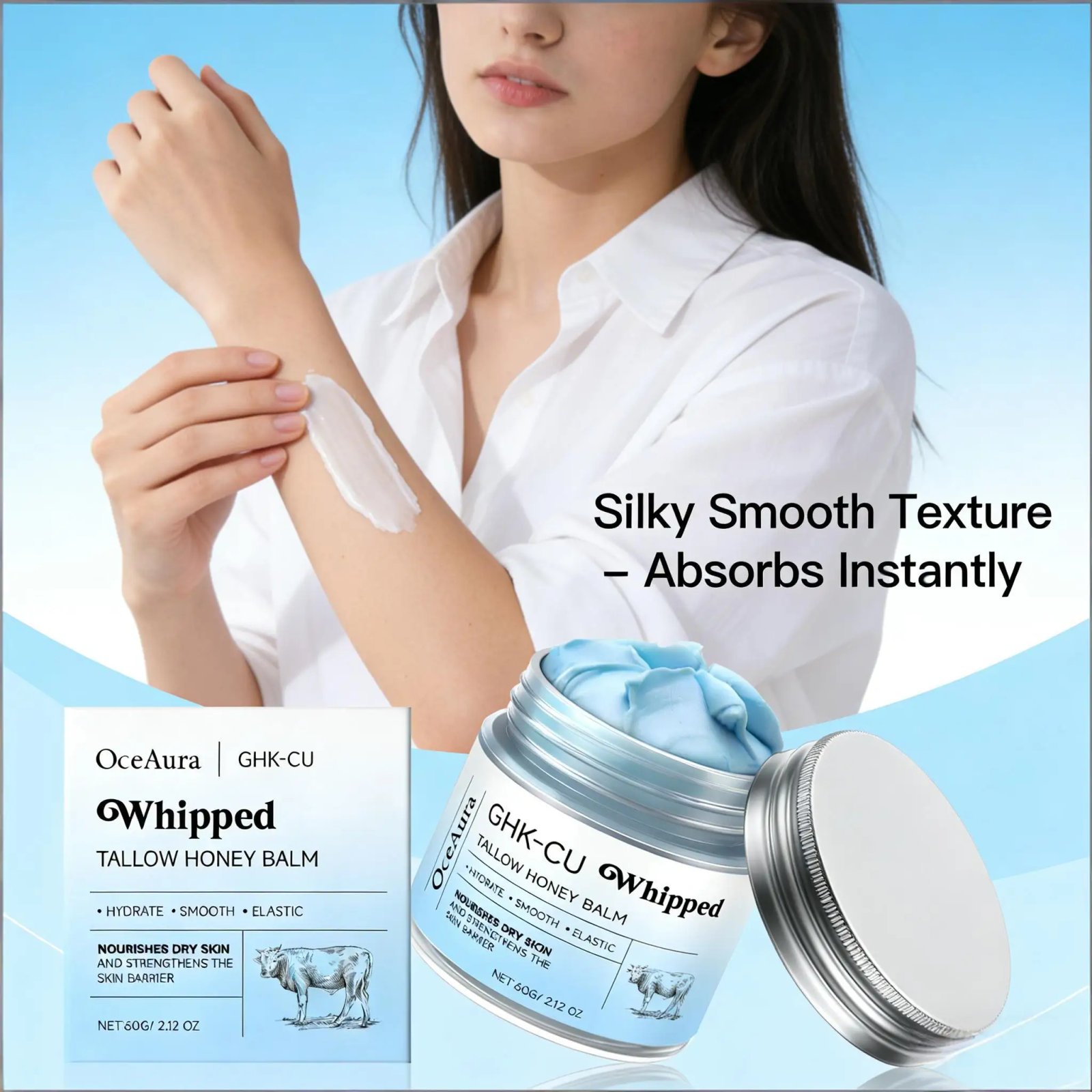 OceAura Whipped Tallow Honey Balm Ghk-Cu Firm Skin Elasticity Enhancement Strengthening Skin Barrier Repair Care Moisturizer 60g OceAura Whipped Tallow Honey Balm Ghk-Cu Firm Skin Elasticity Enhancement Strengthening Skin Barrier Repair Care Moisturizer 60g