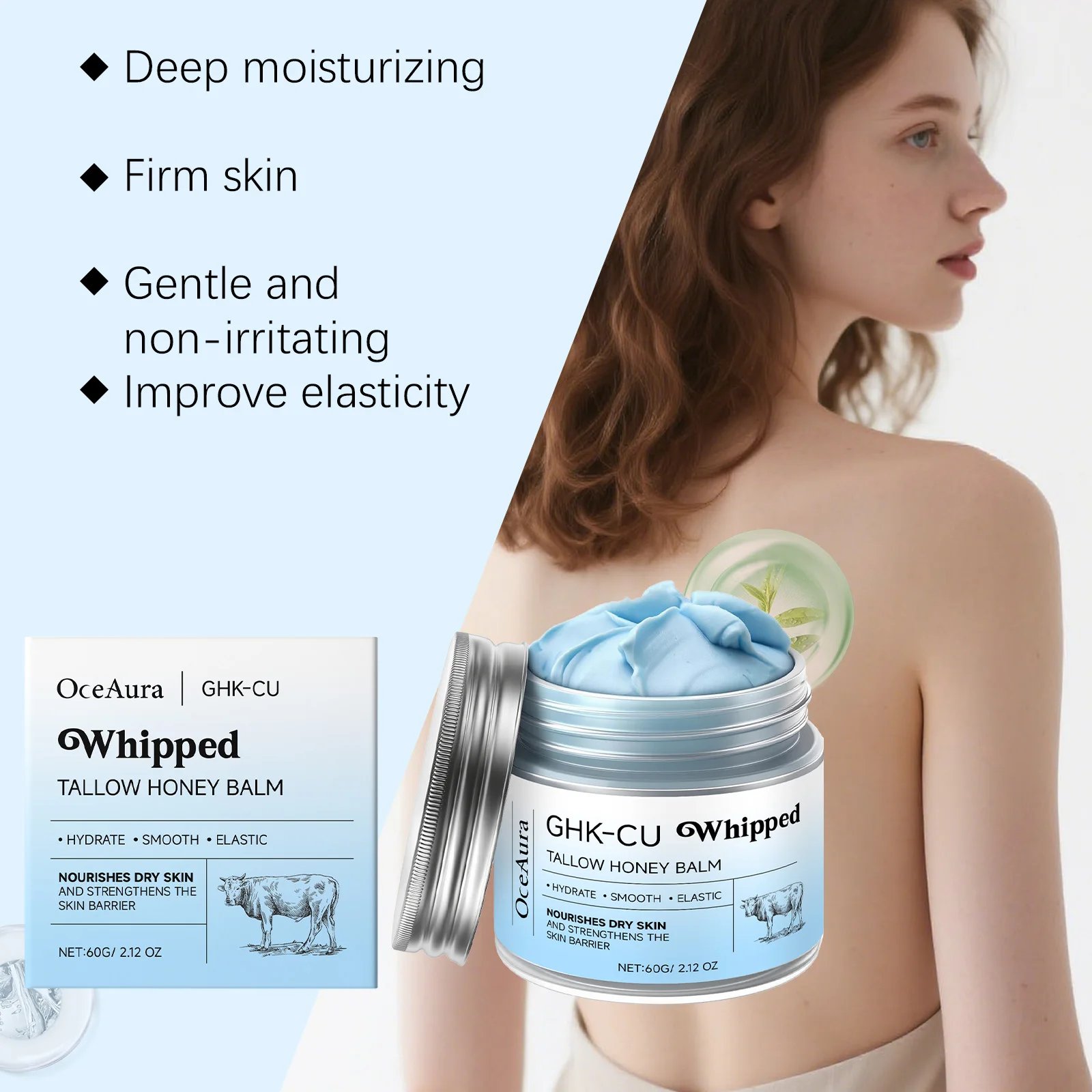 OceAura Whipped Tallow Honey Balm Ghk-Cu Firm Skin Elasticity Enhancement Strengthening Skin Barrier Repair Care Moisturizer 60g OceAura Whipped Tallow Honey Balm Ghk-Cu Firm Skin Elasticity Enhancement Strengthening Skin Barrier Repair Care Moisturizer 60g