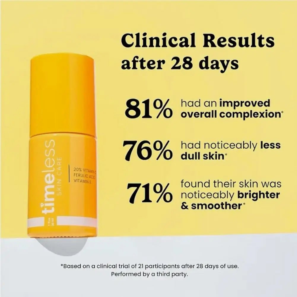 Timeless VC Serum with Ferulic Acid Antioxidant Wrinkle Resistant Hydrating Firming Reduce Fine Lines Essence for Brightens Skin Timeless VC Serum with Ferulic Acid Antioxidant Wrinkle Resistant Hydrating Firming Reduce Fine Lines Essence for Brightens Skin