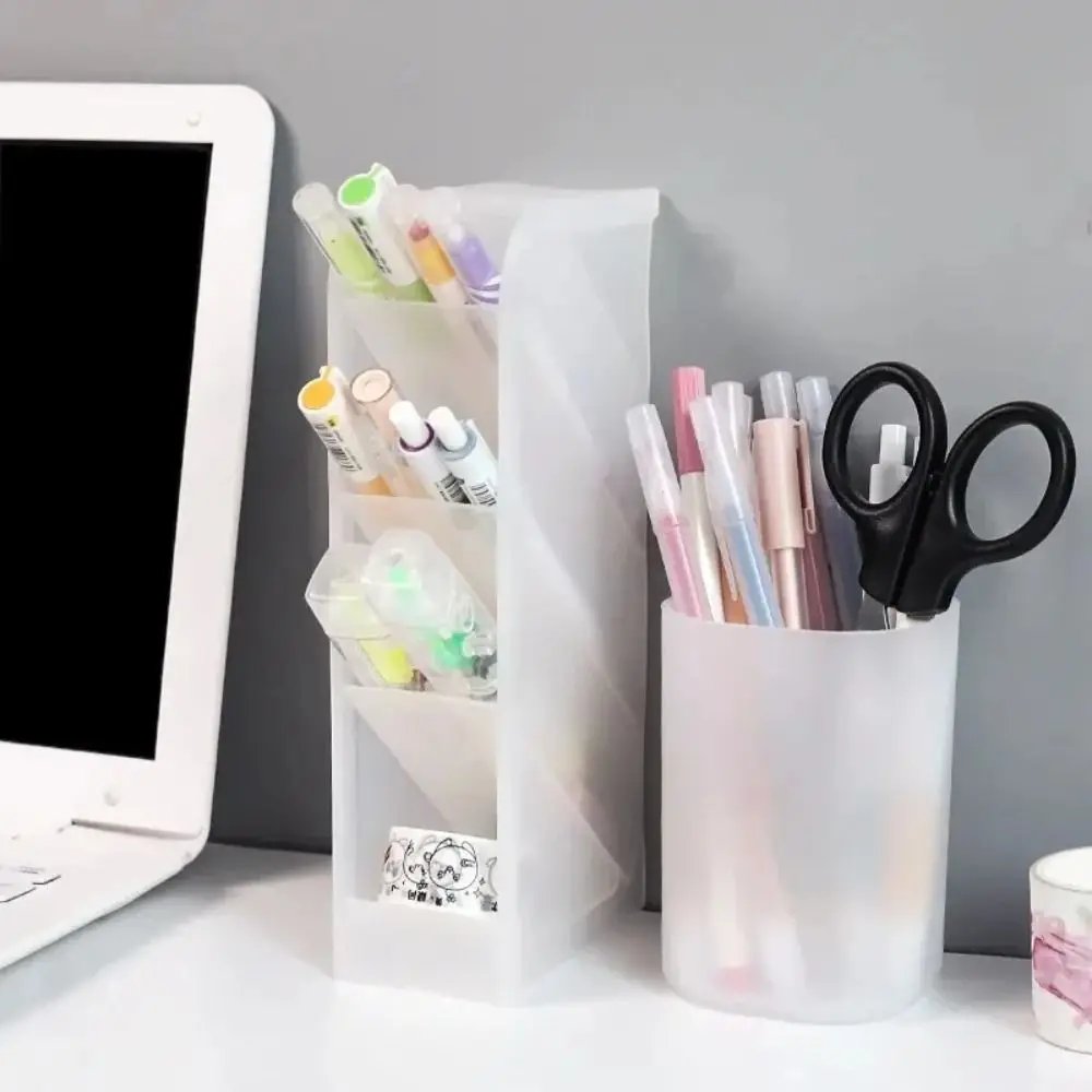 4Grid Macaron Color Oblique Insertion Desktop Organizer Pen Holder Pencil Makeup Brush Storage Box School Stationery