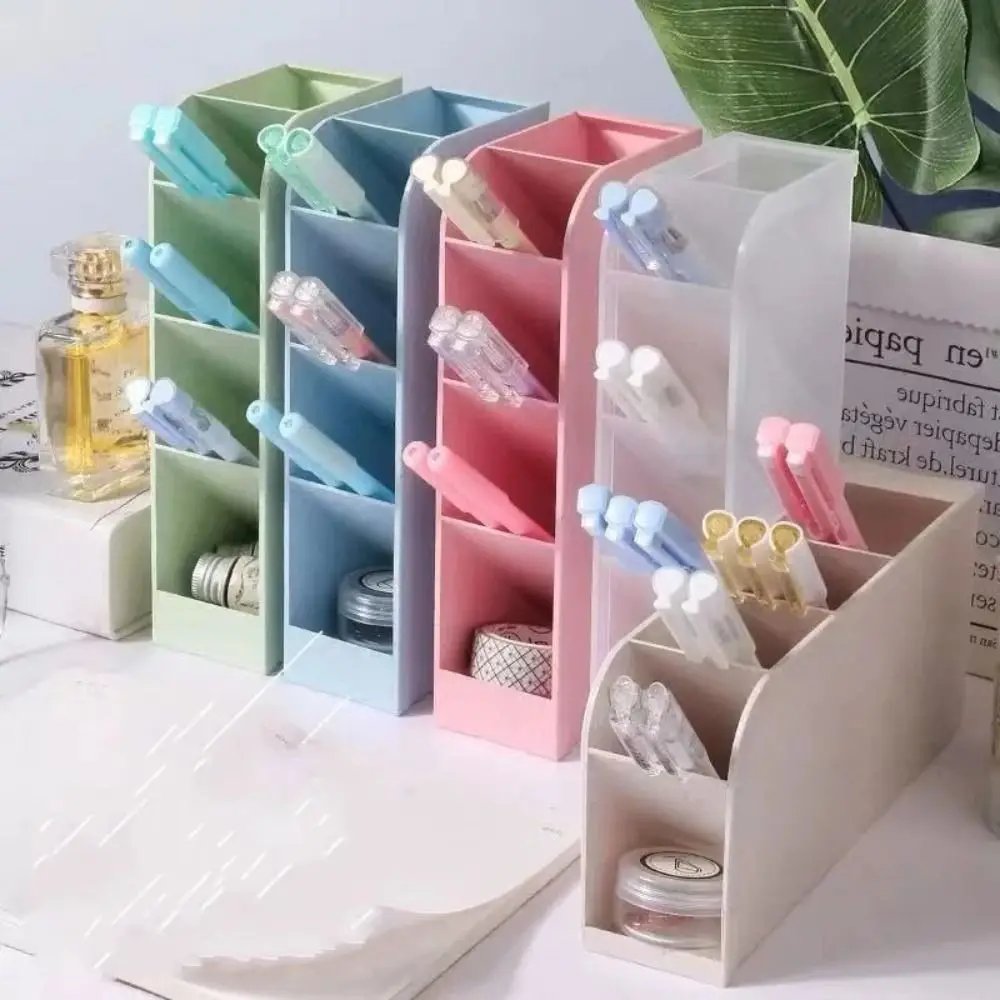 4Grid Macaron Color Oblique Insertion Desktop Organizer Pen Holder Pencil Makeup Brush Storage Box School Stationery
