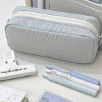 New High Quality Solid Color Pen Bag Zipper Design Large Capacity Pencil Case Portable Stationery Bag Back To School