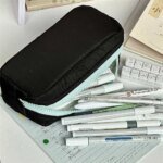 New High Quality Solid Color Pen Bag Zipper Design Large Capacity Pencil Case Portable Stationery Bag Back To School - Image 4