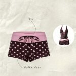 Women Swimwears Polka Dot 2-Piece Tankini Set Halter V Neck Front Tie Cami Top & Contrast Waistband Drawstring Swim Shorts - Image 5