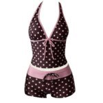 Women Swimwears Polka Dot 2-Piece Tankini Set Halter V Neck Front Tie Cami Top & Contrast Waistband Drawstring Swim Shorts - Image 6
