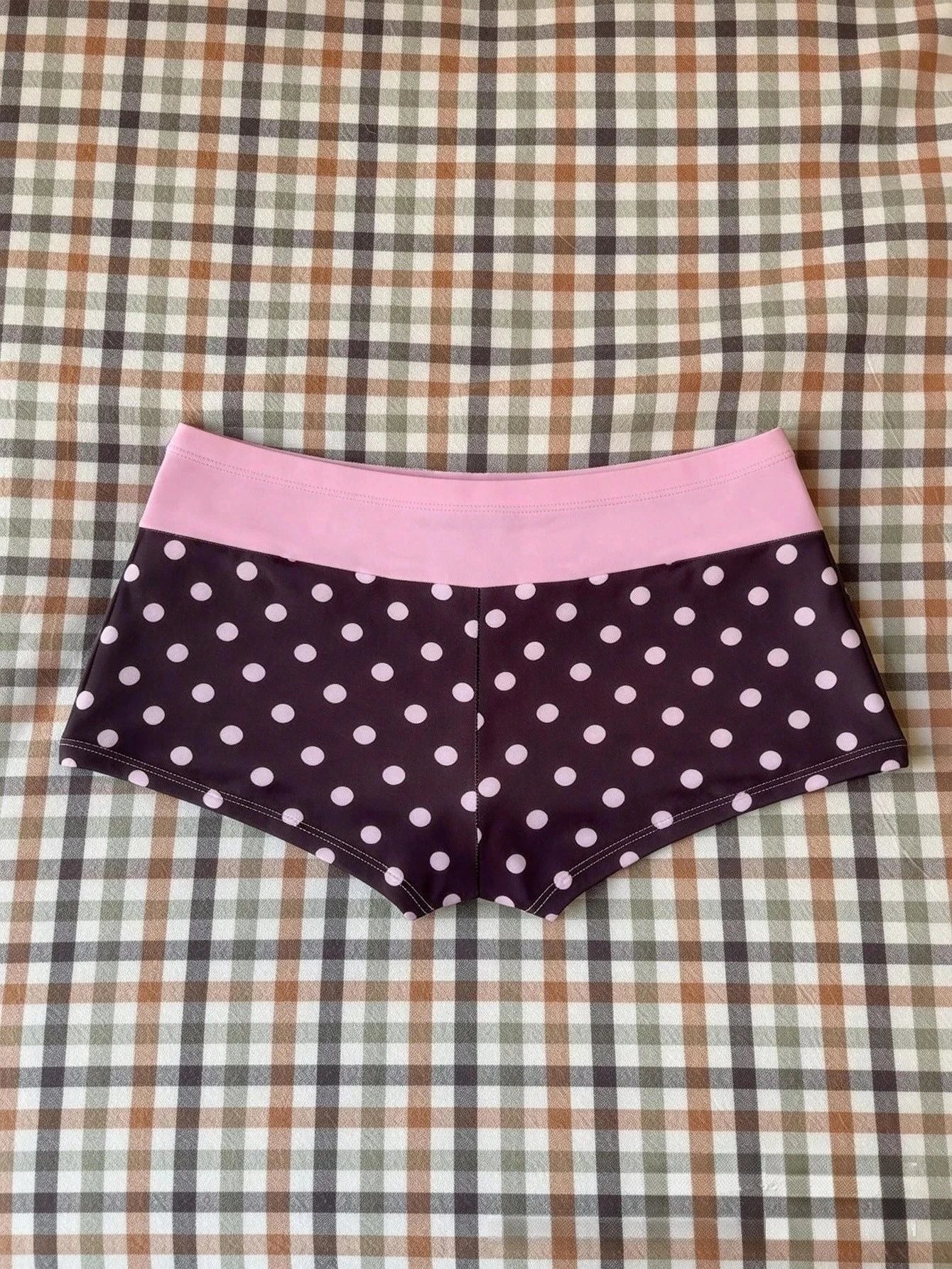 Women Swimwears Polka Dot 2-Piece Tankini Set Halter V Neck Front Tie Cami Top & Contrast Waistband Drawstring Swim Shorts