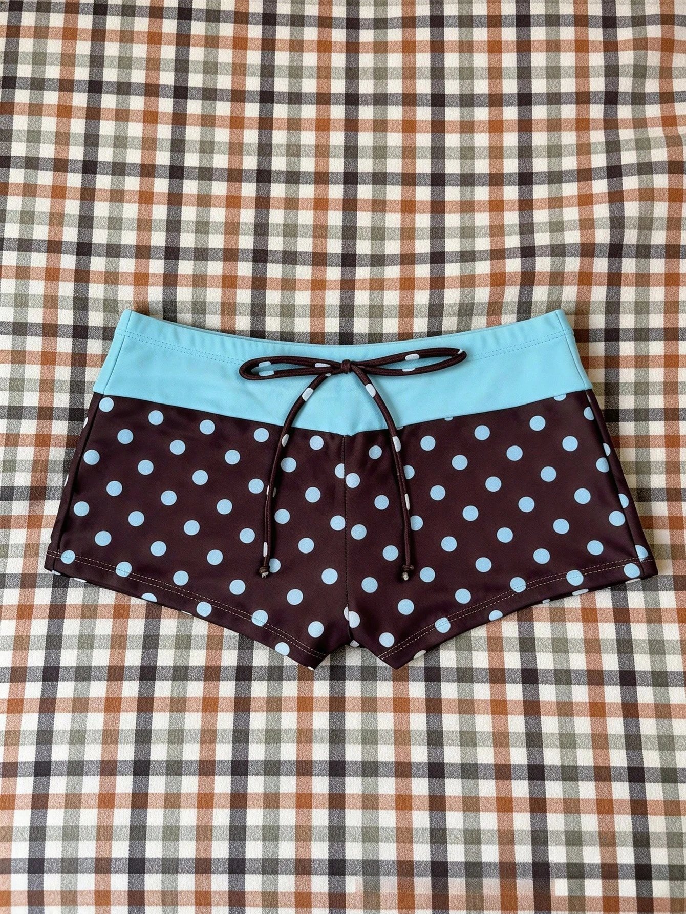 Women Swimwears Polka Dot 2-Piece Tankini Set Halter V Neck Front Tie Cami Top & Contrast Waistband Drawstring Swim Shorts
