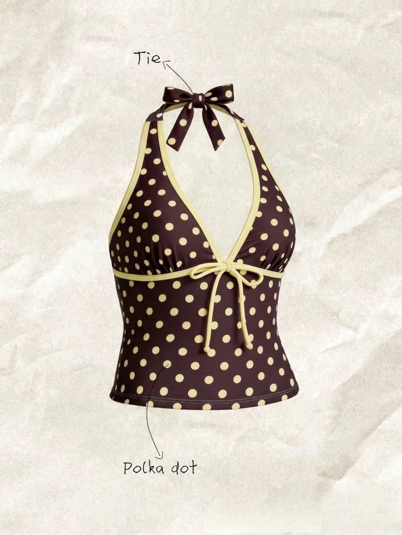Women Swimwears Polka Dot 2-Piece Tankini Set Halter V Neck Front Tie Cami Top & Contrast Waistband Drawstring Swim Shorts