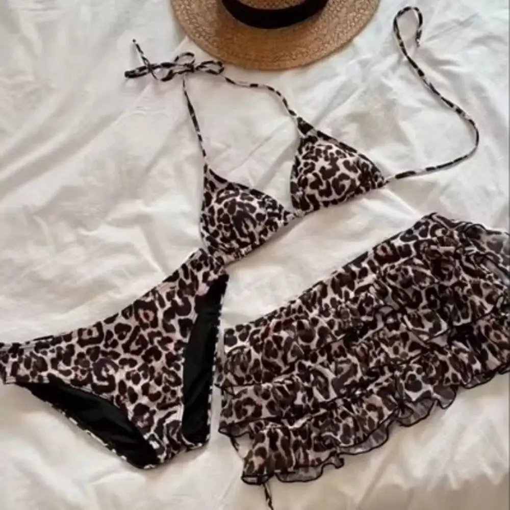 Fashion Leopard Print Women Swimsuit Padded 3-Piece Set Bikini Set Push Up Sexy Swimsuit Beach Vacations