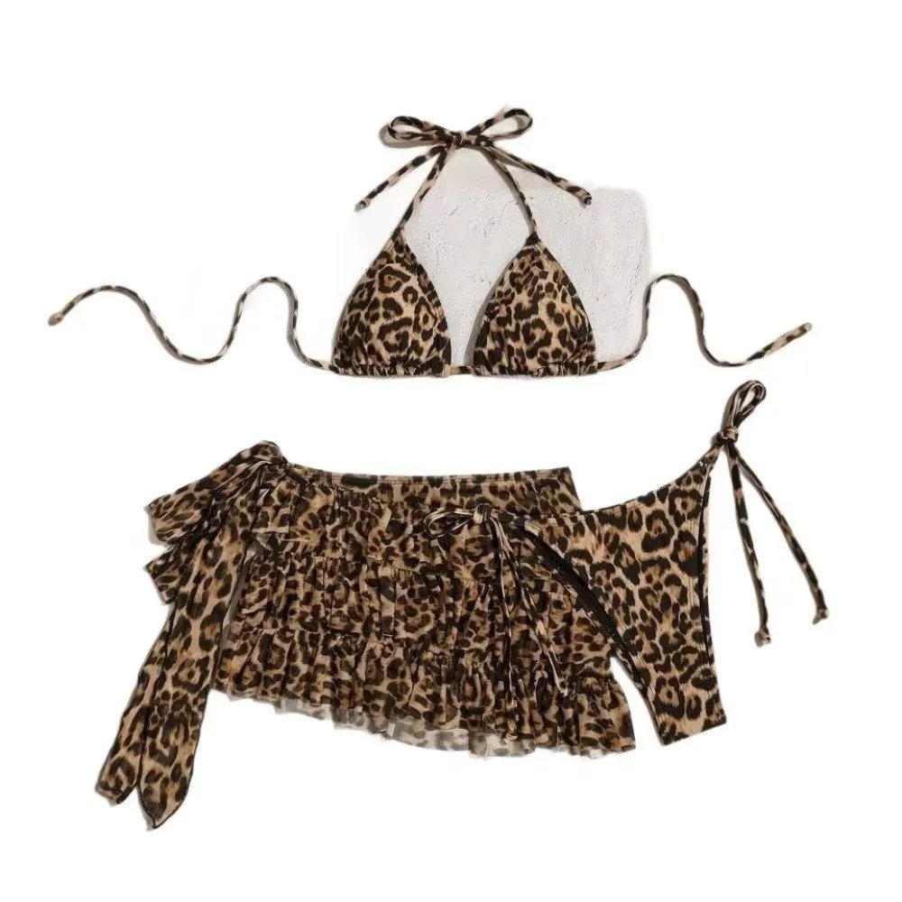 Fashion Leopard Print Women Swimsuit Padded 3-Piece Set Bikini Set Push Up Sexy Swimsuit Beach Vacations